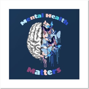 Brain and Blue butterflies, mental, health, human intellect Posters and Art